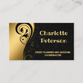 Planner van Elegant Black & Gold Floral Event Visitekaartje (Voorkant)