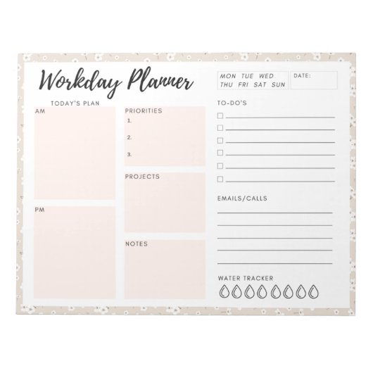 Planner voor blote werkdag notitieblok (Voorkant)