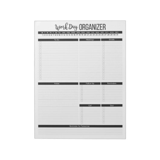 Planner voor dagelijkse werkorganisatie notitieblok (Linkerzijde)