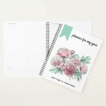 Planner Waterverf pioenen met contouren