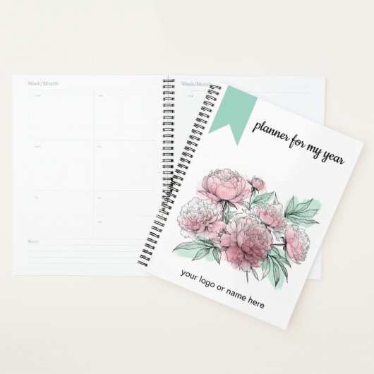 Planner Waterverf pioenen met contouren (Display)