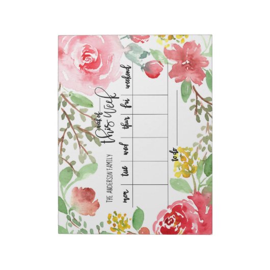 Planner waterverf-weekprogramma  notitieblok (Linkerzijde)