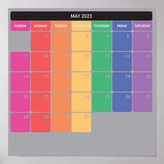 Plannerkalender mei 2023 kleur dagen poster (Voorkant)