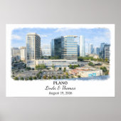 Plano Texas Poster, Aquarel, Op Maat Poster (Voorkant)