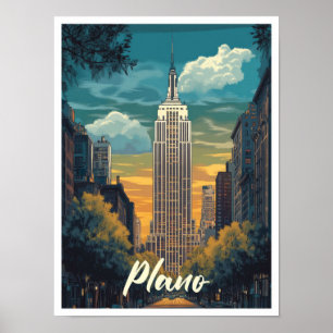 Plano Texas USA Art Vintage Travel Illustratie Poster