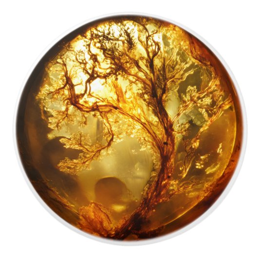 Plant amber patroon keramische knop (Voorkant)
