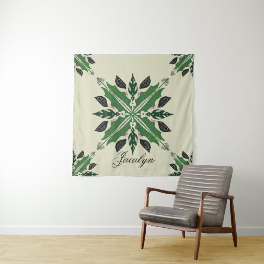 Plant Botanische Greenery Boho Green Mandala Name Wandkleed (In situ)