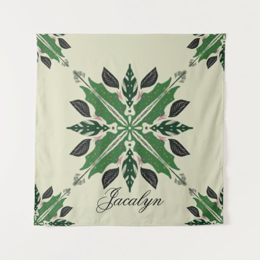 Plant Botanische Greenery Boho Green Mandala Name Wandkleed (Voorkant)