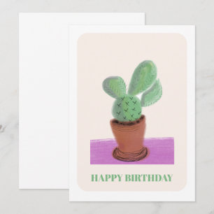 Plant Cactus Groen Paarse Verjaardagskaart Kaart
