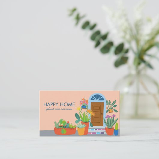 Plant Care Plant Zittend Schattige Voordeur QR Cod Visitekaartje (Staand voorkant)