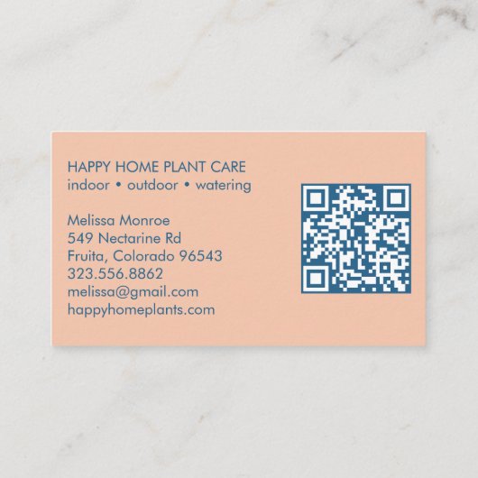Plant Care Plant Zittend Schattige Voordeur QR Cod Visitekaartje (Achterkant)