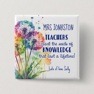 Plant de Kennis Knop, Paardenbloem Vierkante Button 5,1 Cm