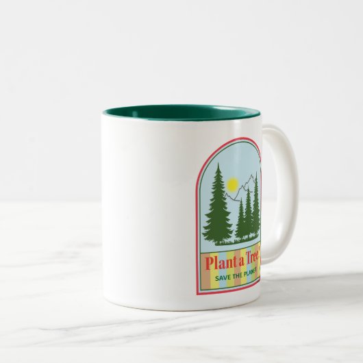 Plant een Boom, Save the Planet, Modern, Cool Tweekleurige Koffiemok (Voorkant rechts)
