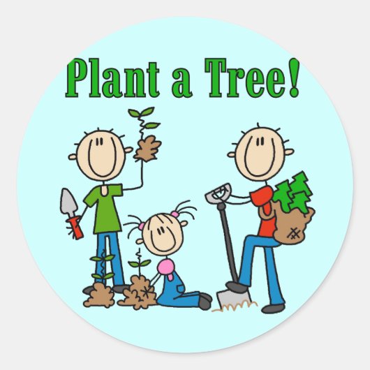 Plant een T-shirts met bomen en cadeaus Ronde Sticker (Voorkant)