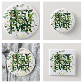 Plant en bloemige Beste Moeder Ooit Moederdag Cade Ronde Button 3,2 Cm