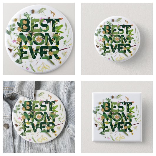 Plant en bloemige Beste Moeder Ooit Moederdag Cade Ronde Button 3,2 Cm