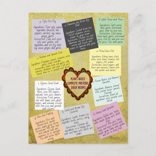 Plant-gebaseerde complete eiwitrecepten briefkaart (Voorkant)