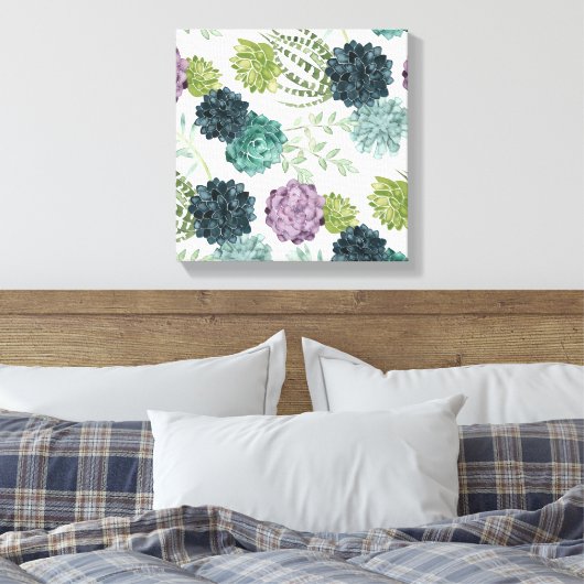 Plant geluk Collectie Succulent Patroon 5 Canvas Afdruk (Insitu (Slaapkamer))