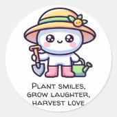 Plant glimlacht, wordt gelachen, oogst liefde ronde sticker (Voorkant)
