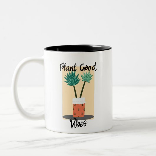 plant goede vibes tweekleurige koffiemok (Links)