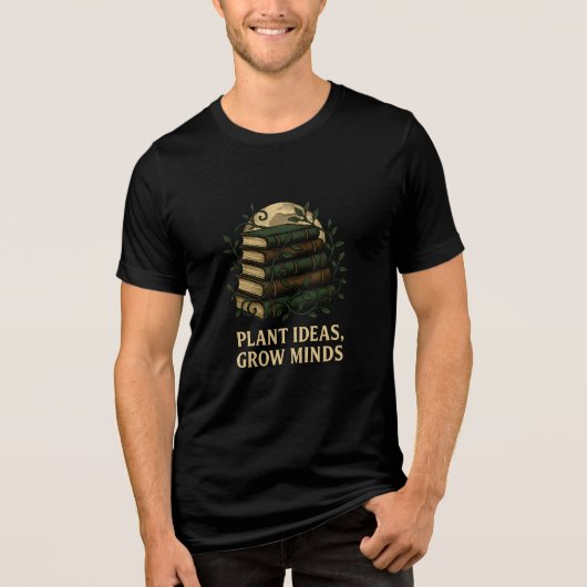 Plant Ideeën Grow Minds Boekkunst Tri-Blend Shirt (Voorkant)