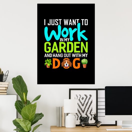 Plant in mijn tuin met mijn hond poster (Thuiskantoor)