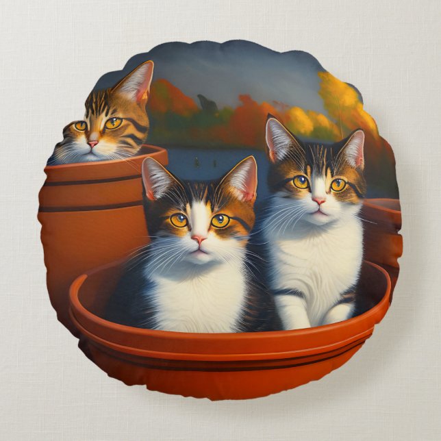 Plant Kittens, ronde kussen (Voorkant)