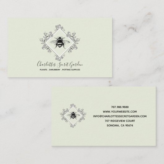 Plant kwekerij Honingbij met bloemige Logo Visitekaartje (Voorkant / Achterkant)