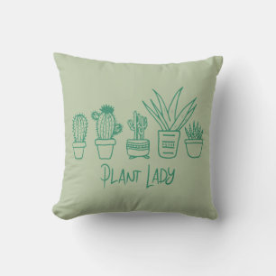 Plant Lady Cactus Succulent Gardening in Green Kussen