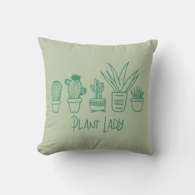 Plant Lady Cactus Succulent Gardening in Green Kussen (Voorkant)