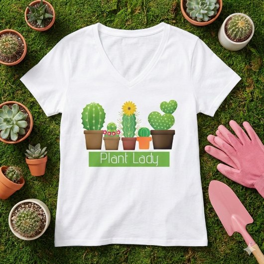 Plant Lady Cactus Succulent Wit T-shirt