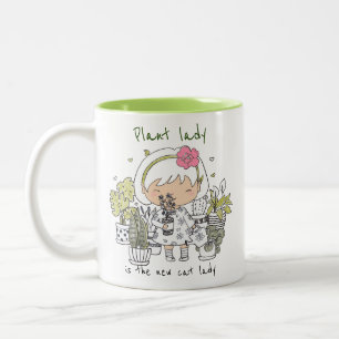 Plant Lady is de nieuwe kat dame/grappenmaker Tweekleurige Koffiemok