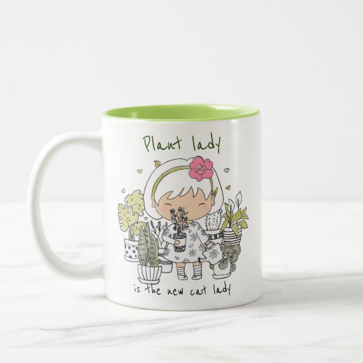 Plant Lady is de nieuwe kat dame/grappenmaker Tweekleurige Koffiemok (Links)