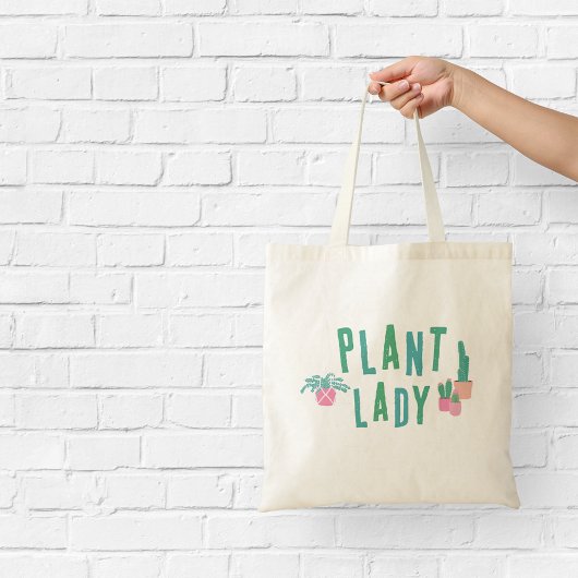Plant Lady Roze en Groen Geïllustreerd Tote Bag