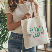 Plant Lady Roze en Groen Geïllustreerd Tote Bag