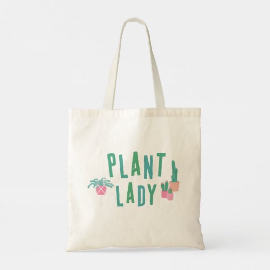 Plant Lady Roze en Groen Geïllustreerd Tote Bag (Achterkant)