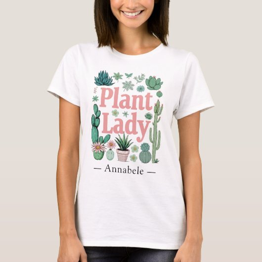 Plant Lady Schattige gepersonaliseerd T-shirt (Voorkant)