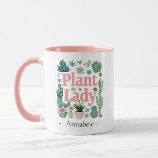 Plant Lady Schattigee gepersonaliseerde twee-tone  Mok (Links)
