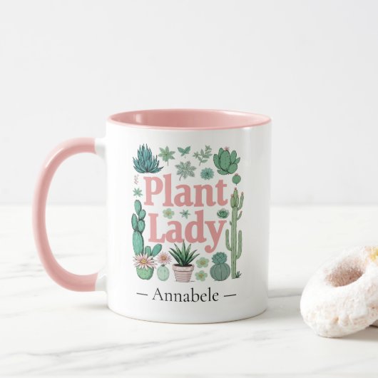 Plant Lady Schattigee gepersonaliseerde twee-tone  Mok (Met donut)