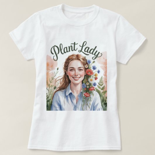 Plant Lady Waterverf Wit T-Shirt (Design voorkant)