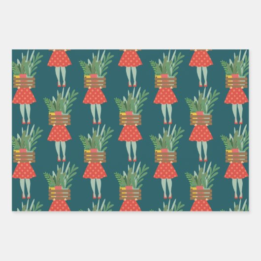 Plant Lady Wrapping Paper Flat Sheet Set 3 (Voorkant)