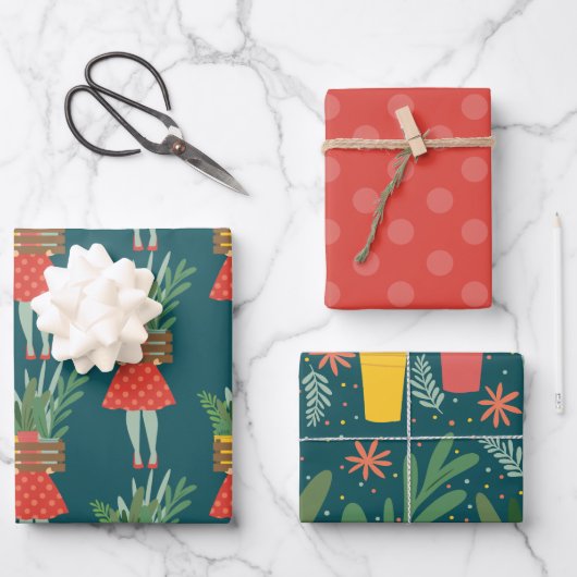 Plant Lady Wrapping Paper Flat Sheet Set 3 (Voorkant)