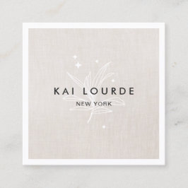 Plant Leaves Beige Square Visitekaartje