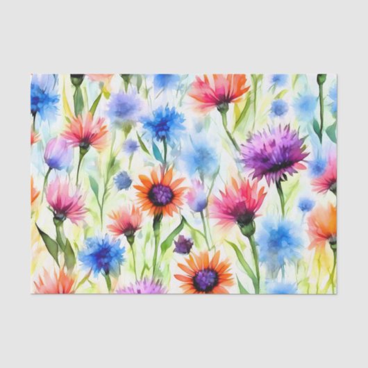 Plant Levendige Bachelor's Button Flowers Tissuepapier (Voorkant)