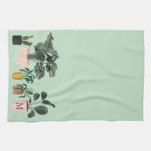 Plant Lover Chic Waterverf Poted Planten Monogram Theedoek (Horizontaal)