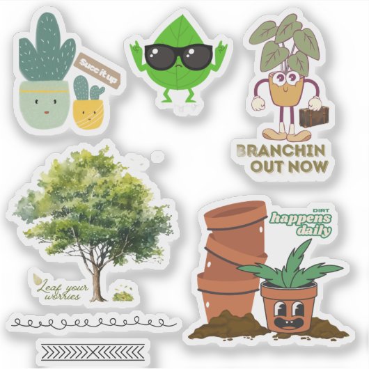 Plant Lover Sticker Sheet—Punny Mix (Voorkant)