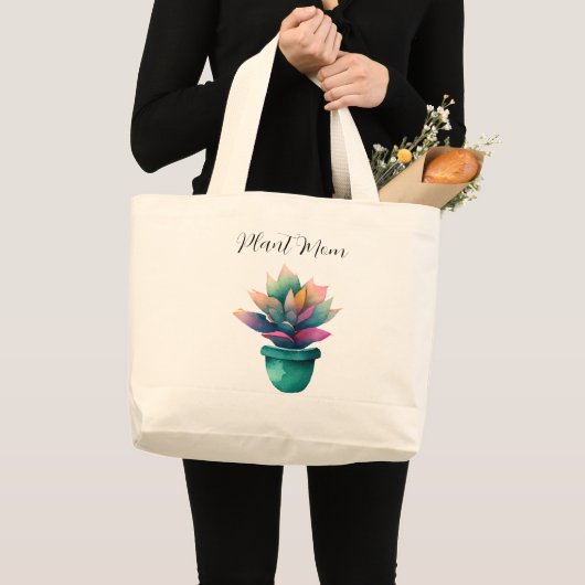 Plant Mam Colorful Waterverf Plant Grote Tote Bag (Voorkant (product))