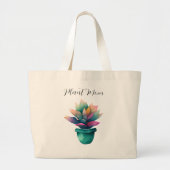 Plant Mam Colorful Waterverf Plant Grote Tote Bag (Voorkant)
