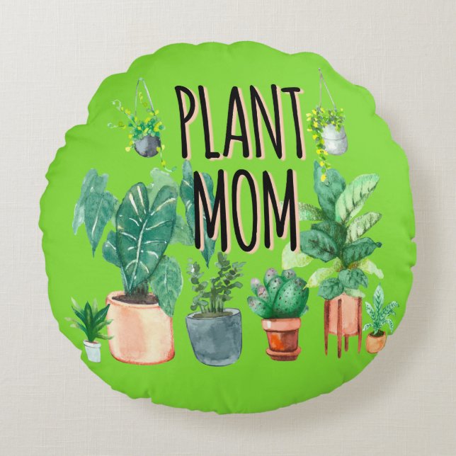 Plant mam - tuinbouw, planter cadeau voor mam rond kussen (Voorkant)