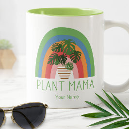Plant Mama Boho Rainbow Garden Monstera Leaves Tweekleurige Koffiemok